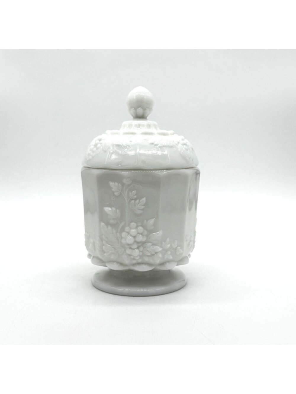 Westmoreland Milk Glass Grape Paneled Candy Dish With Lid 1950s Vintage Pedestal